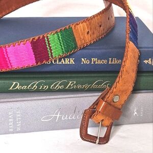 Vintage Colorful Ethnic Tapestry and Leather Bohemian Belt Circa 60's
